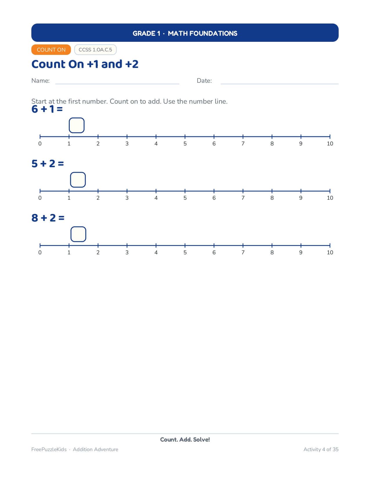 Addition Adventure (Grade 1) – worksheet preview page 10