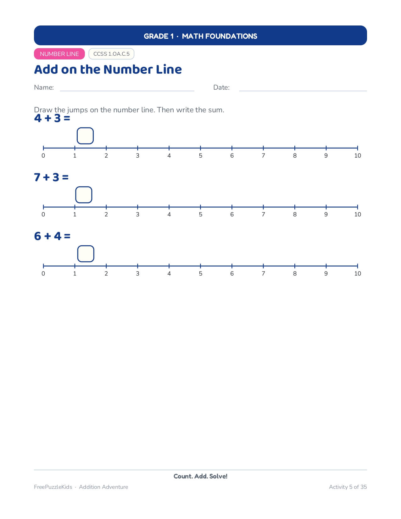 Addition Adventure (Grade 1) – worksheet preview page 11