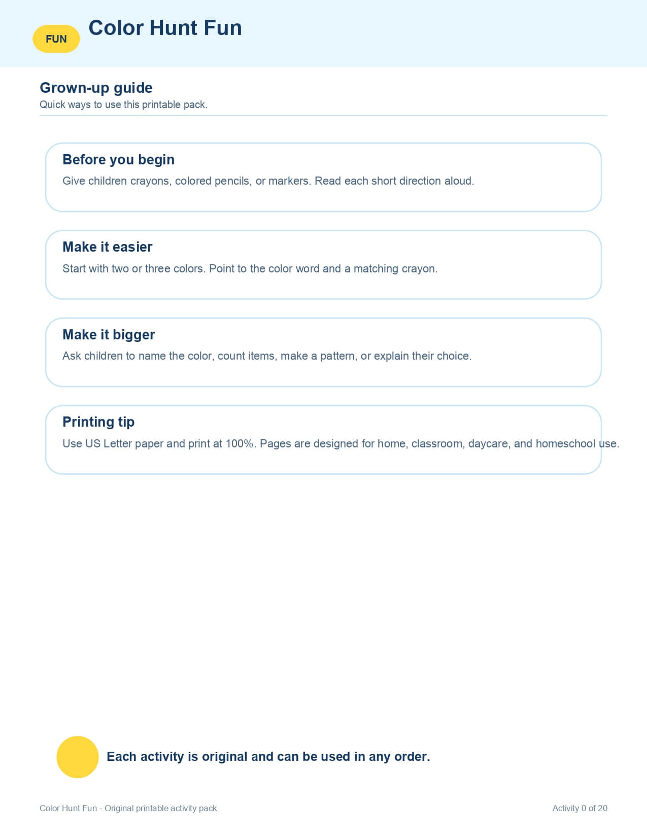 Color Hunt Fun – worksheet preview page 1