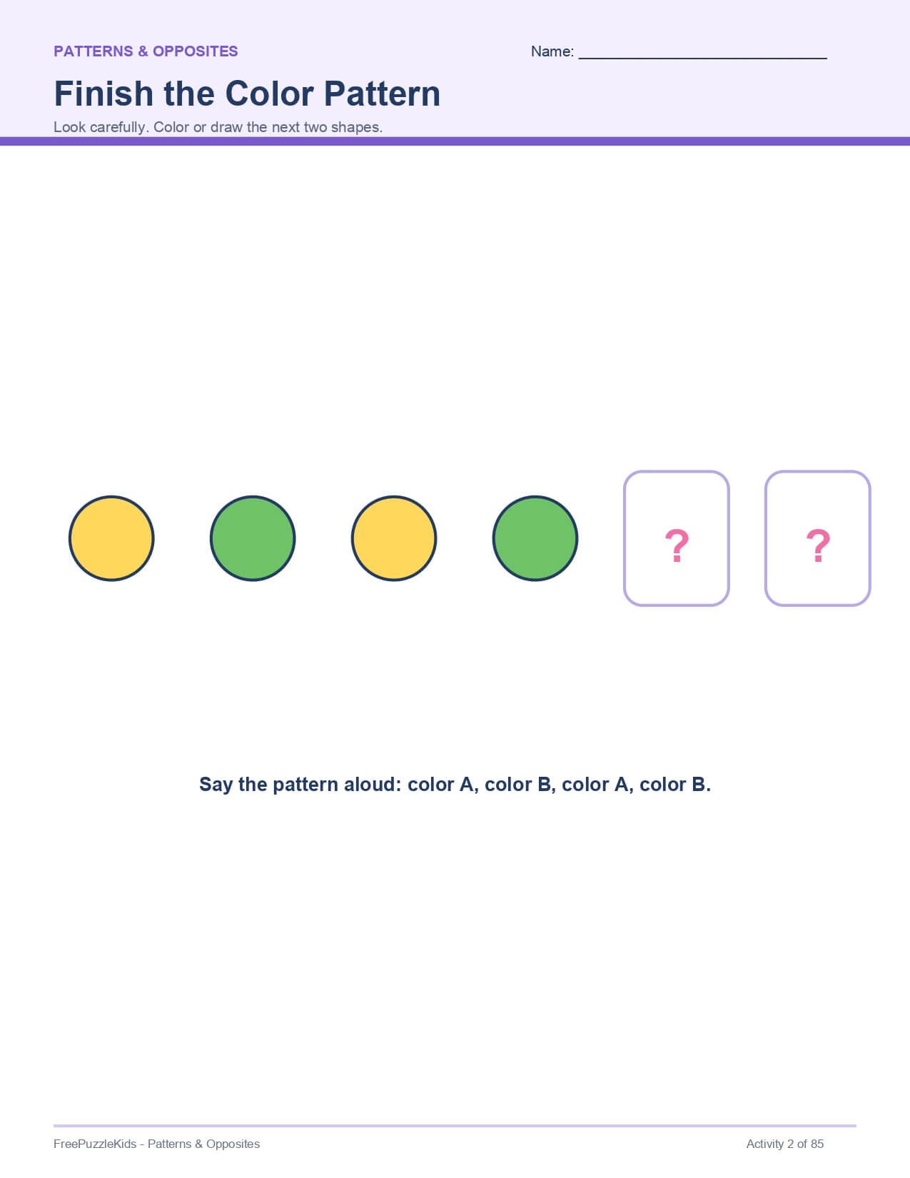 Patterns & Opposites – worksheet preview page 3