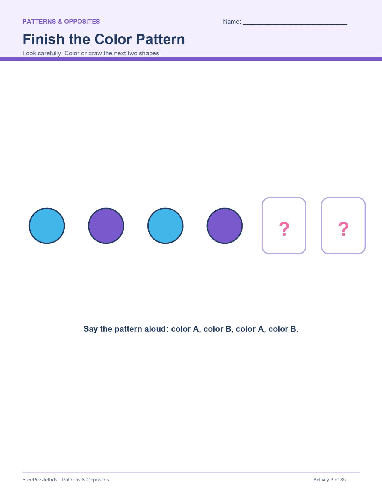 Patterns & Opposites – worksheet preview page 4